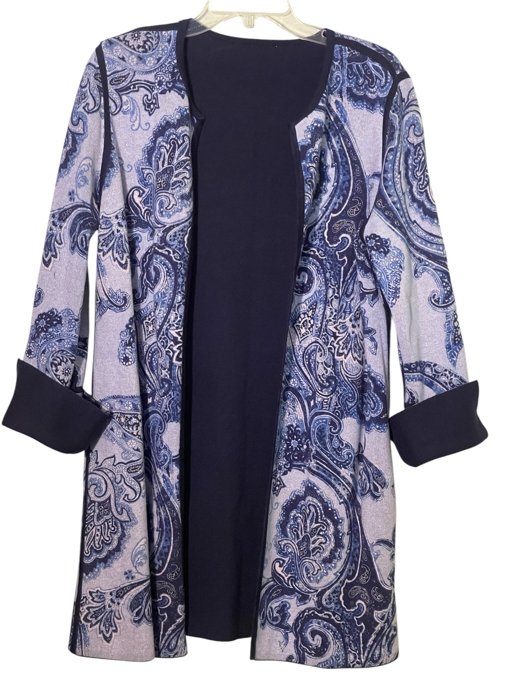 NWT-Chico's Navy Open Front reversible Cardigan. Size 2 - Picture 2 of 9